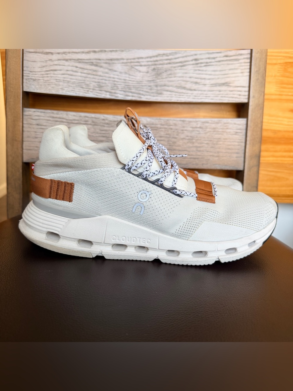 On Running Men's Lightweight Cloudtec Sneaker in Off-White with Tan  size 8.5